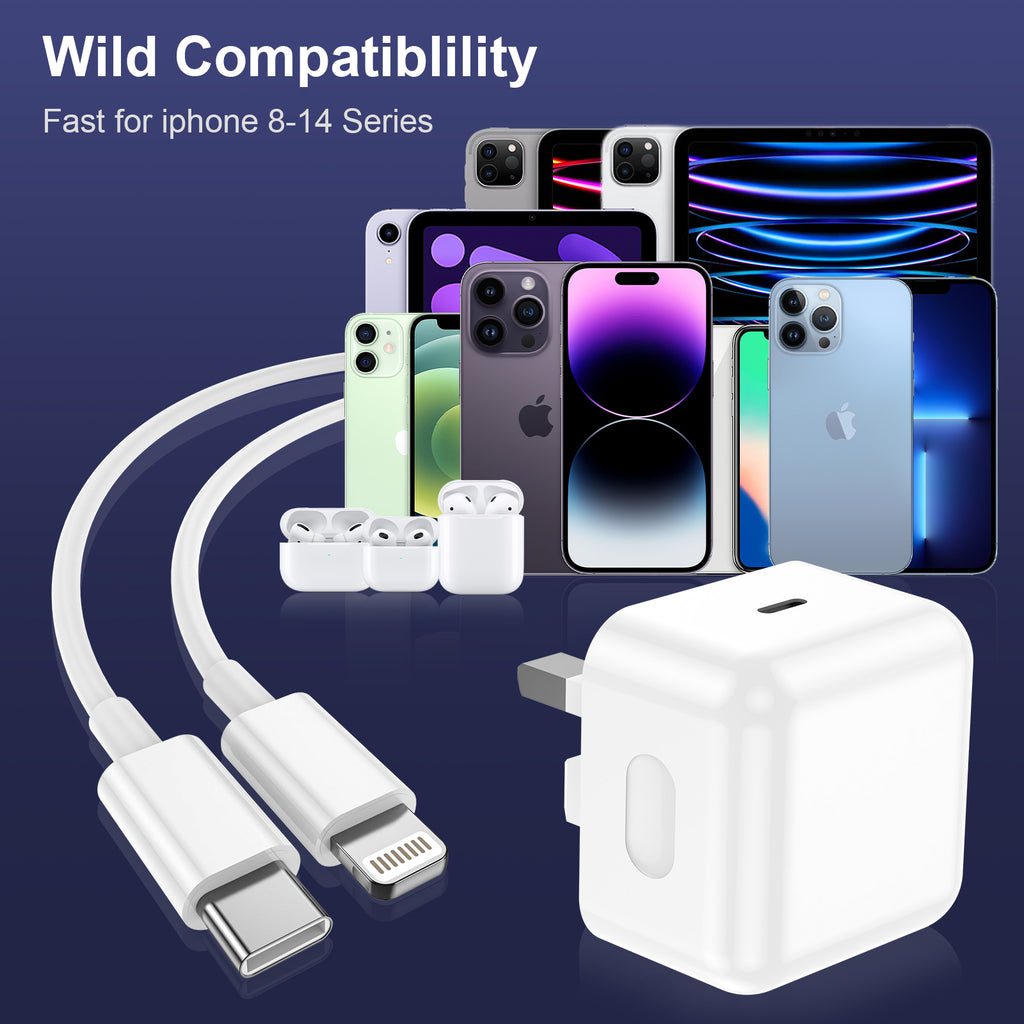Fast Charge for iPhone 14 13, 2Pack PD for iPhone charger Fast Charge UK Plug With iPhone Charger Cable [ MFi Certified] Fast Charging Lightning Cable for iPhone 14 13 12 11 Pro Max XS X 8 6, iPad