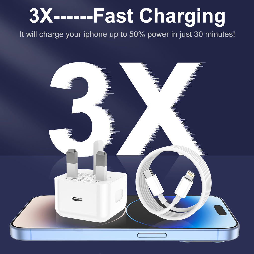 Fast Charge for iPhone 14 13, 2Pack PD for iPhone charger Fast Charge UK Plug With iPhone Charger Cable [ MFi Certified] Fast Charging Lightning Cable for iPhone 14 13 12 11 Pro Max XS X 8 6, iPad